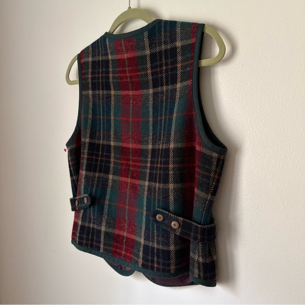 Vintage 90s Talbots Petites 100% Wool Vest in Green Plaid, Size S Petite - Picture 9 of 16